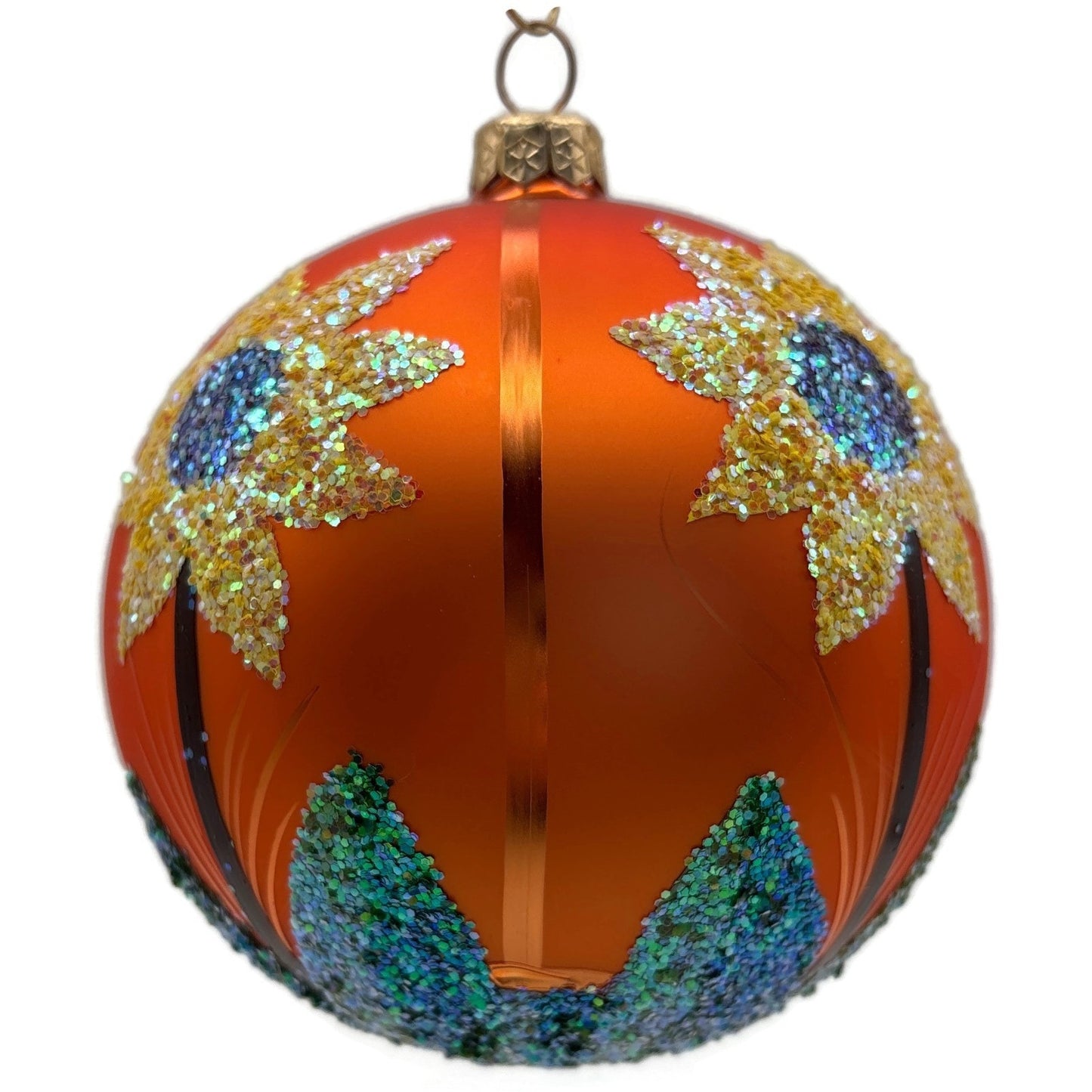 Sunflower Fall Hand Painted Glitter Glass Spring Christmas Ornament
