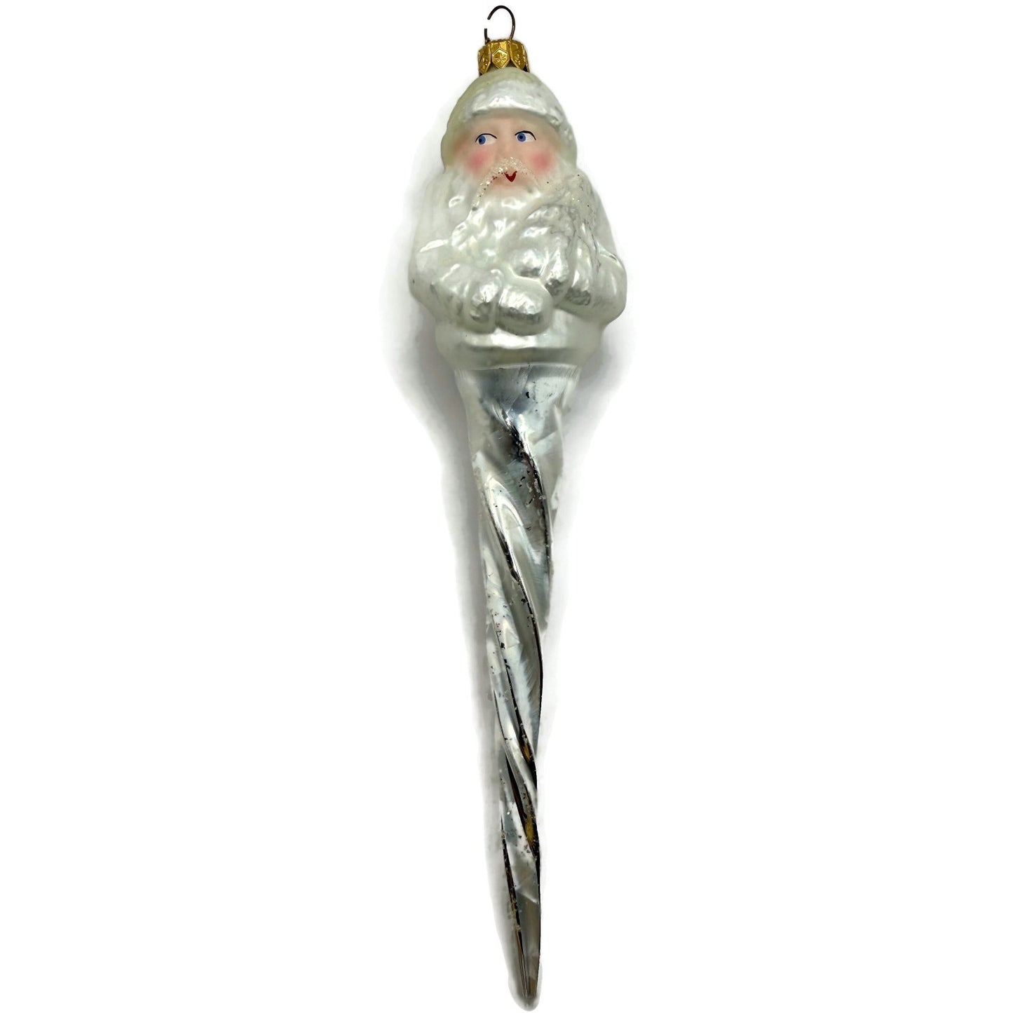Christopher Radko Frosted Santa Icicle Silver Glass Christmas Ornament 95-143-0