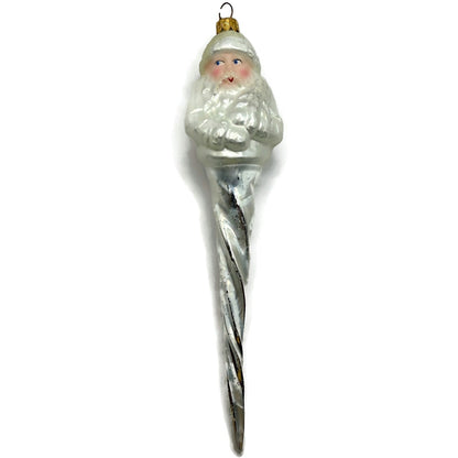 Christopher Radko Frosted Santa Icicle Silver Glass Christmas Ornament 95-143-0