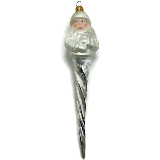 Christopher Radko Frosted Santa Icicle Silver Glass Christmas Ornament 95-143-0