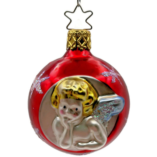 Inge Glass Ornament Cherub Angel Red Orb Stars Old World Christmas Tree Decor