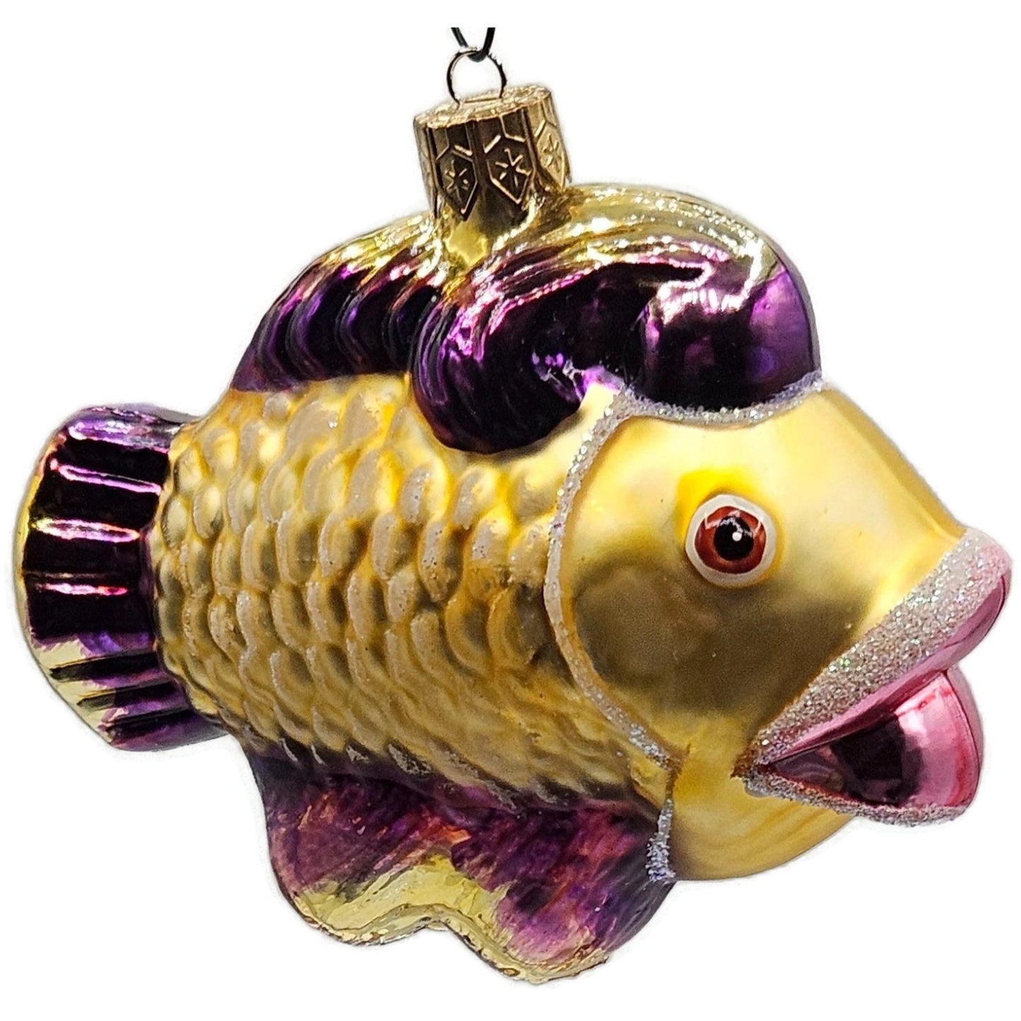 Katherines Creations Gold Fish Pink Lips Glitter Nautical Christmas Ornament