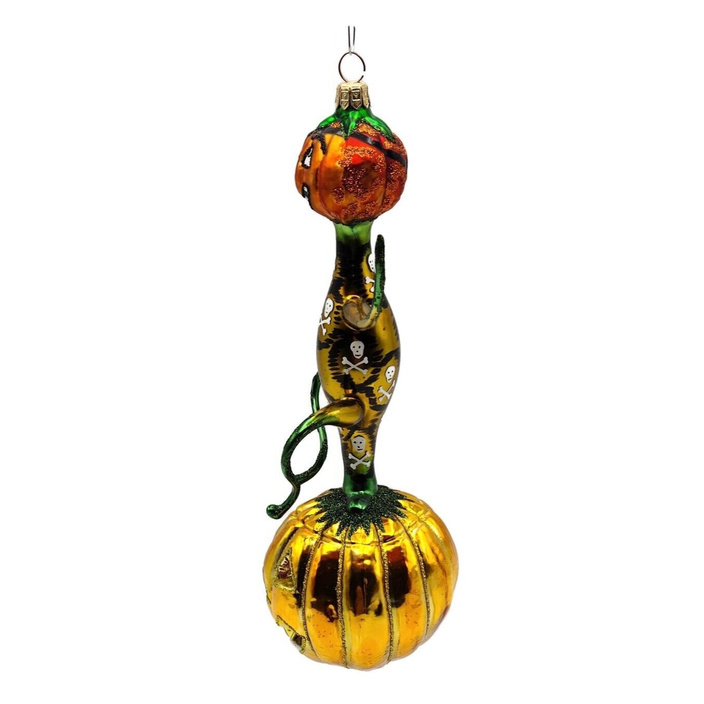 Slavic Treasures Jack on Jack Pumpkin Gold Skull Halloween Ornament D-20M-08