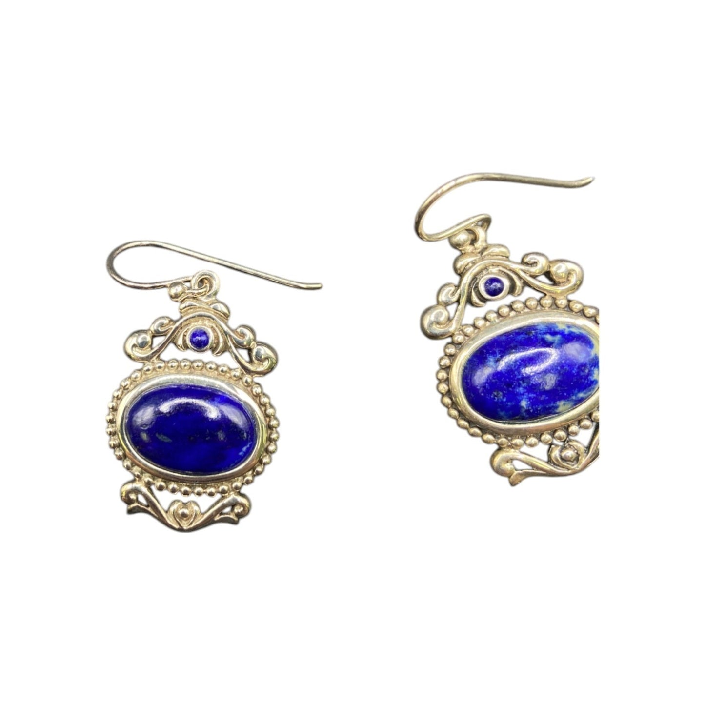 Lapis Lazuli Gemstone Dangle Earrings Fish Hook 925 Sterling Silver NK Thailand