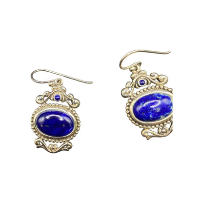 Lapis Lazuli Gemstone Dangle Earrings Fish Hook 925 Sterling Silver NK Thailand