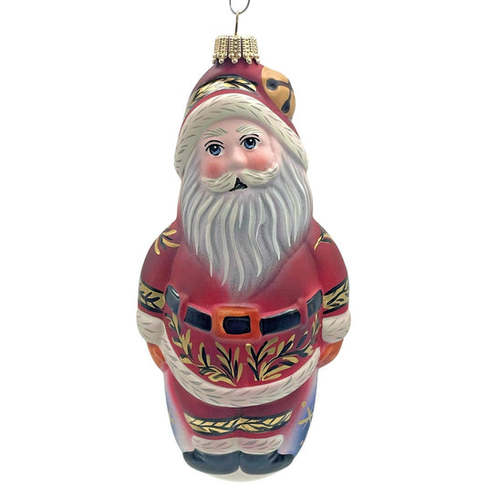 Vaillancourt Santa with Bell Red Coat Folk Art Chalk Christmas Tree Ornament