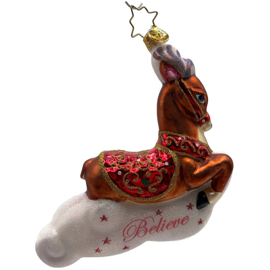 Christopher Radko Believe Reindeer Glass Glitter Christmas Tree Ornament Macys