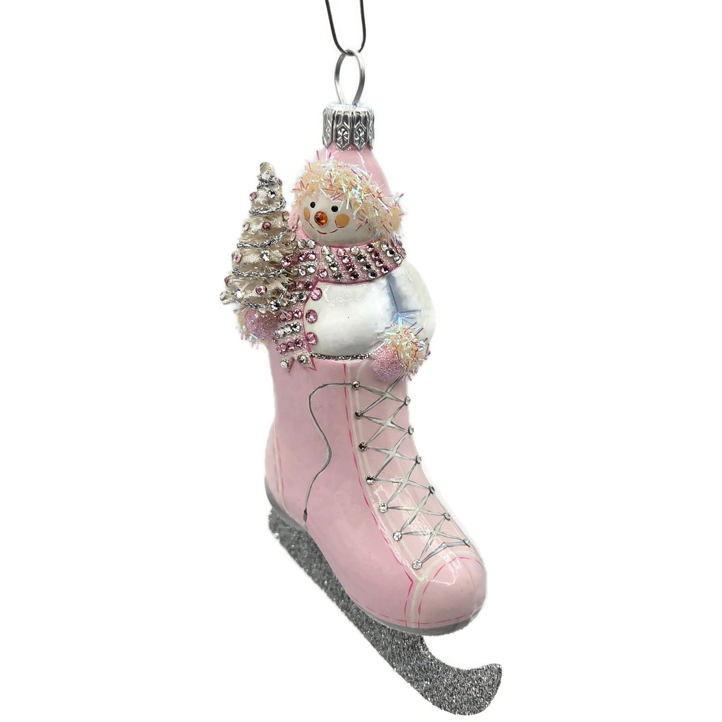 Patricia Breen To The Pond Pink White Silver Snowman Christmas Ornament CATZ