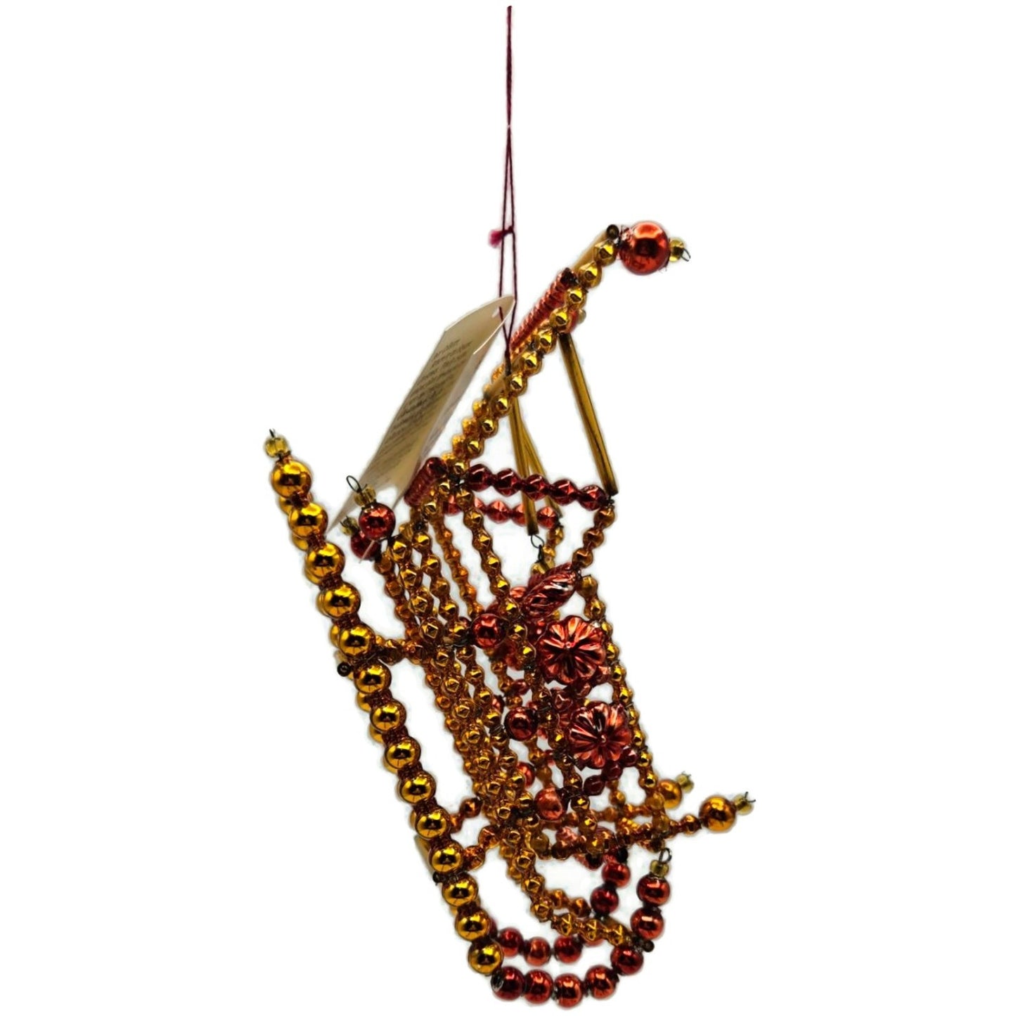 Christopher Radko Ruby Sleigh Red Gold Beaded Christmas Ornament 98-231-0 Czech
