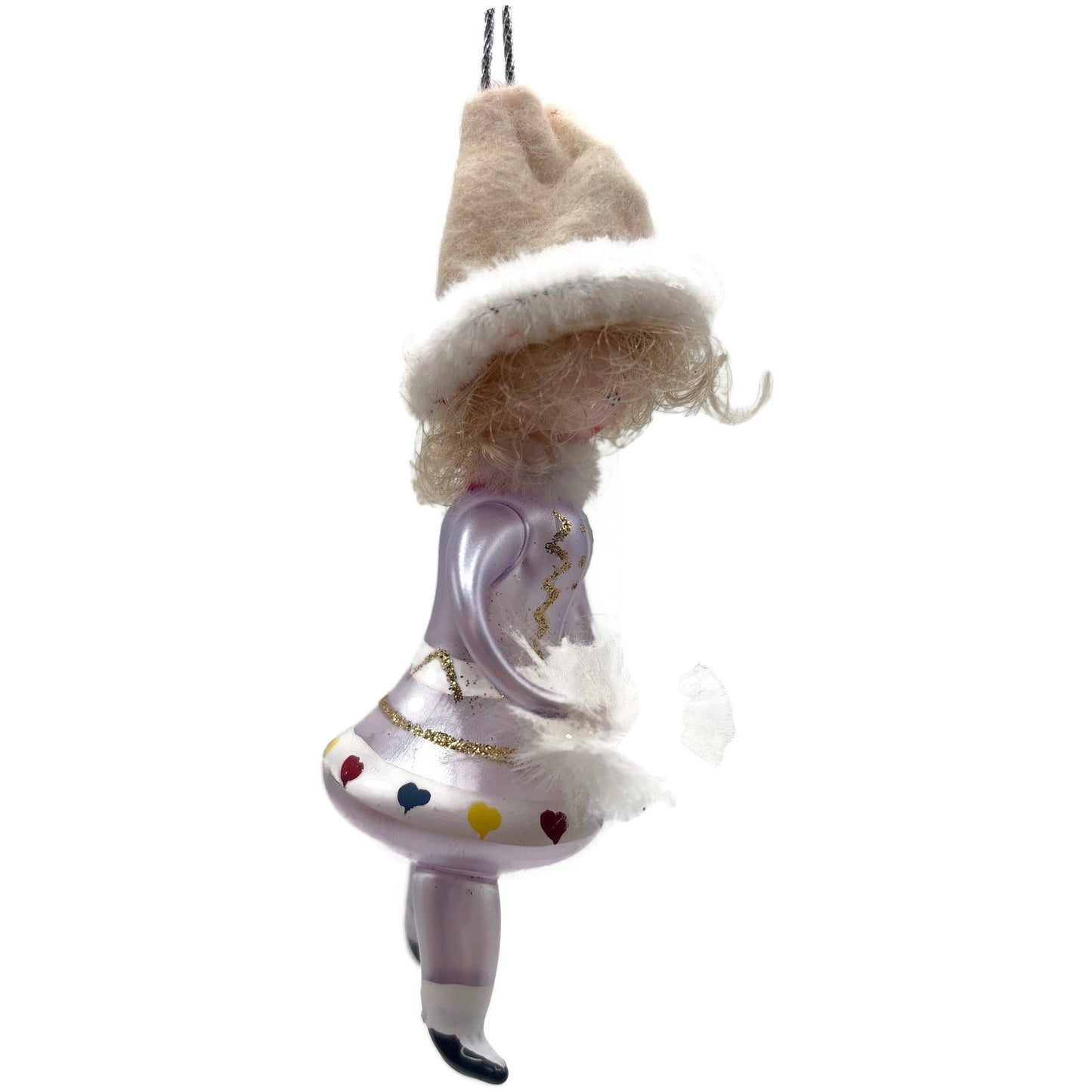 De Carlini Girl Skater With Muff White Hat Italian Glass Christmas Ornament