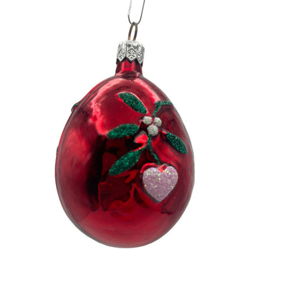 Ornament Patricia Breen Mistletoe Egg Red Pink Heart Shiny Christmas Holiday