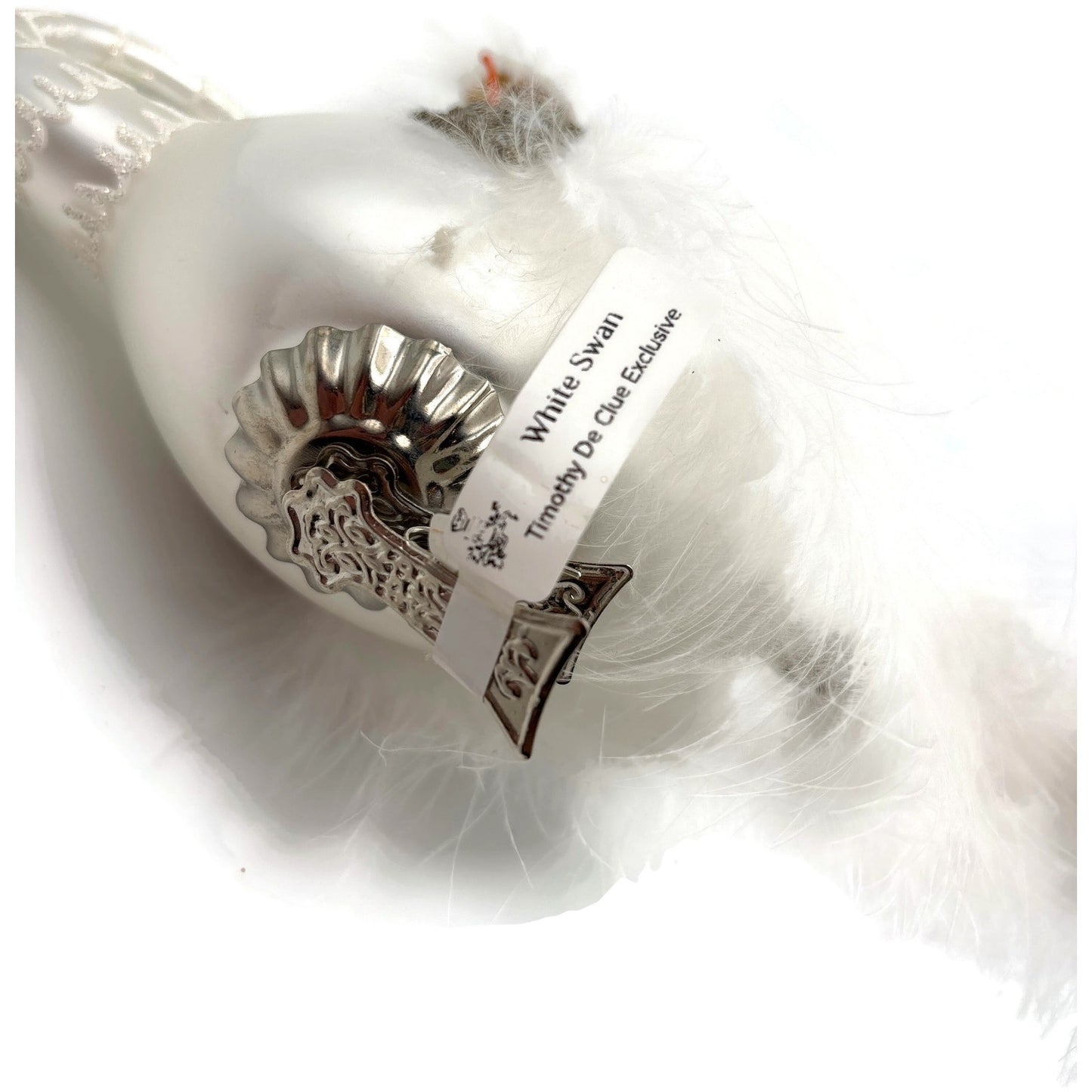 White Swan Glass Clip On Christmas Tree Ornament Timothy De Clue Exclusive