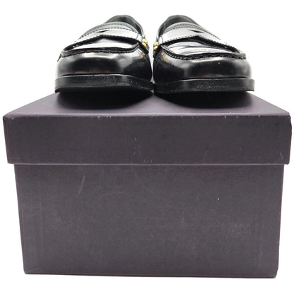 Prada Black Leather Loafer 1D9558 Gold Studs Flats Square Toe Womens Size EU 39