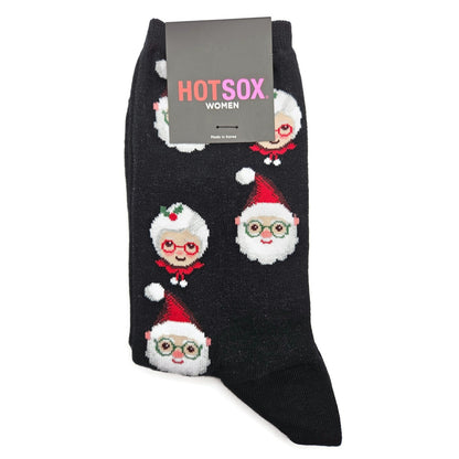 Hot Sox Women Black Christmas Socks Mrs Claus Santa Claus Stocking Stuffers