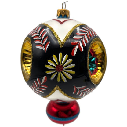 Morozko Reflector Black Gold Red Three Concave Indents Christmas Tree Ornament