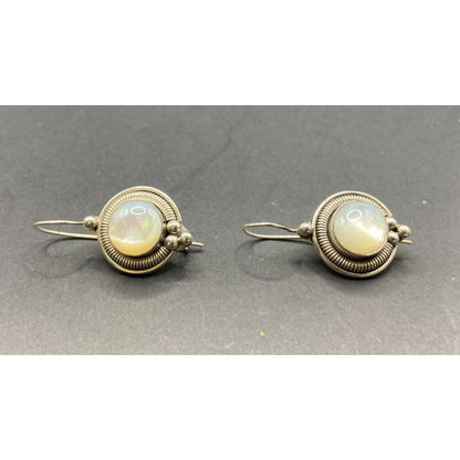 Mother Of Pearl Scroll Hook Drop Earrings Oval Gemstone 925 Sterling Silver BA