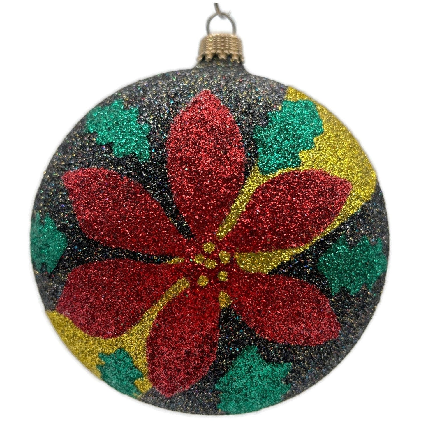 Larry Fraga Poinsettia Heart RITA Black Red Gold Ball Christmas Tree Ornament