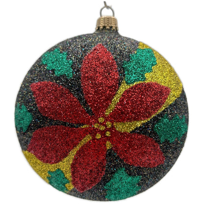 Larry Fraga Poinsettia Heart RITA Black Red Gold Ball Christmas Tree Ornament