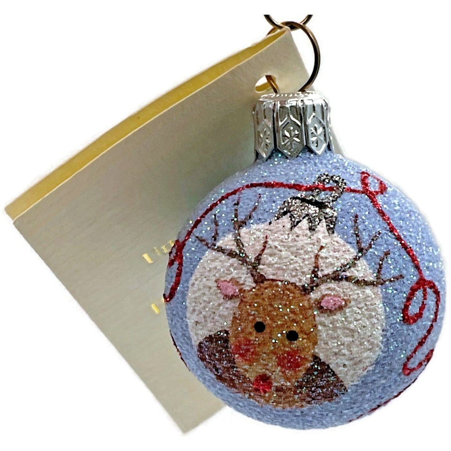 Patricia Breen Studio Gift Ball Blue Reindeer Christmas Tree Decor Ornament