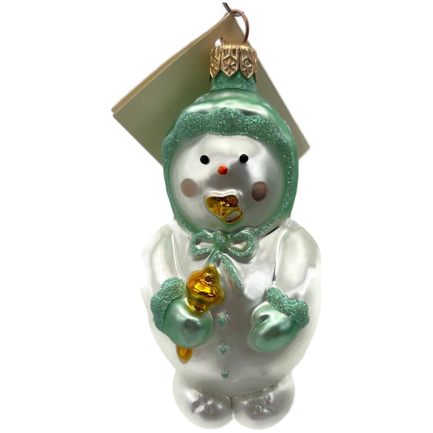 Patricia Breen Snowbaby Green Snowflakes Snowman White Christmas Tree Ornament