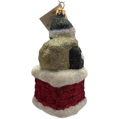 Larry Fraga Glitter Series Santa Claus in Chimney Glass Christmas Tree Ornament
