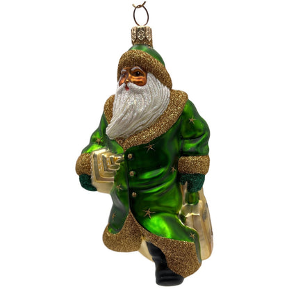 Patricia Breen City Santa Claus Green Ethnic Gold Stars Christmas Tree Ornament