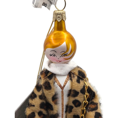 Soffieria De Carlini Fashionista Lady In Leopard Coat Shop Christmas Ornament