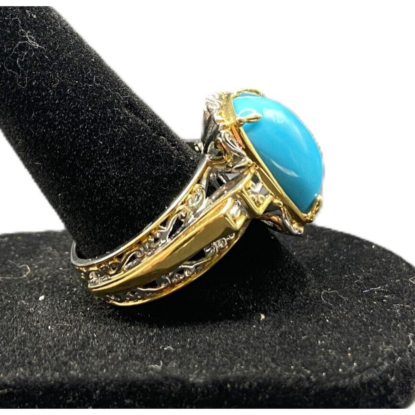 NH 925 Sterling Silver Ring Sleeping Beauty Turquoise Two Tone Gemstone Size 8