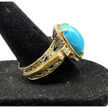 NH 925 Sterling Silver Ring Sleeping Beauty Turquoise Two Tone Gemstone Size 8