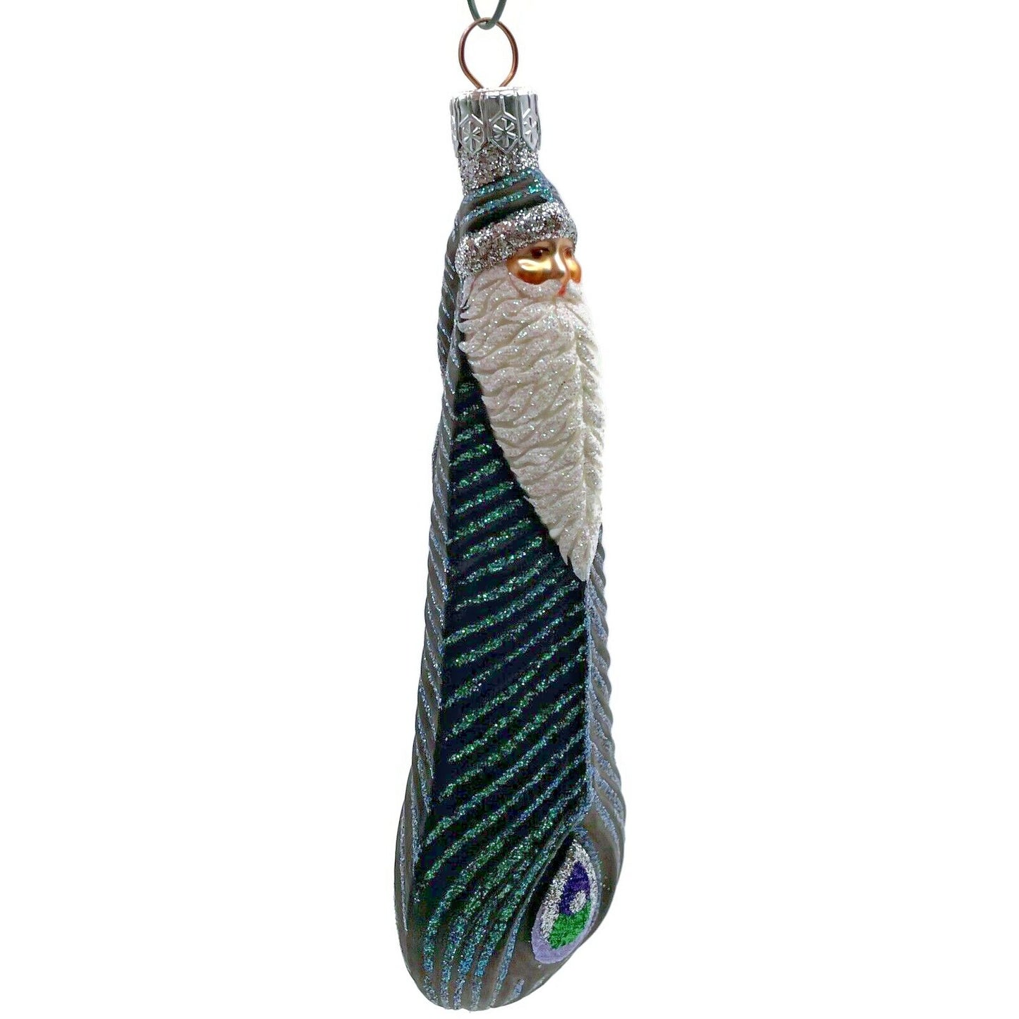 Patricia Breen Peacock Icicle Black Green Santa Claus Christmas Tree Ornament