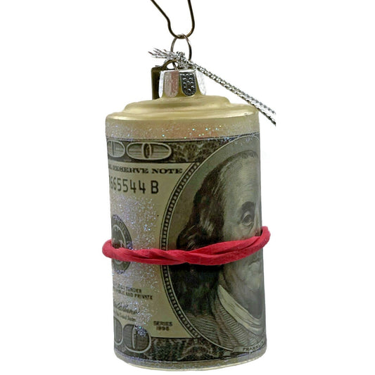 $100 Dollar Bills Money Cash Ornament Glass Benjamin Franklin Christmas Decor