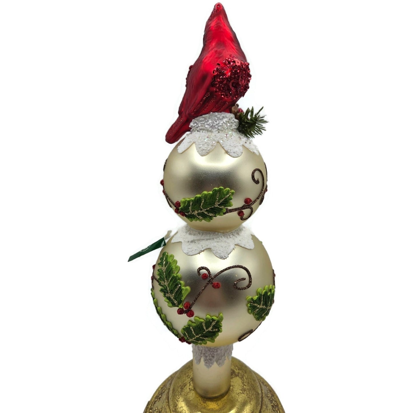 Kurt Adler Holiday And Cardinal Red Bird Glass Christmas Tree Topper 13 Inch