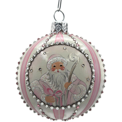 Patricia Breen Beguiling Orb Striped Pink Santa Claus Christmas Ornament CATZ VR