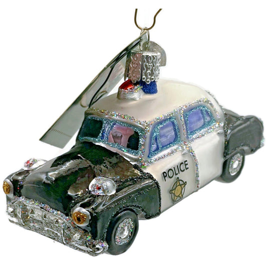 Police Car Ornament OWC Black White Old World Christmas Holiday Tree Decoration