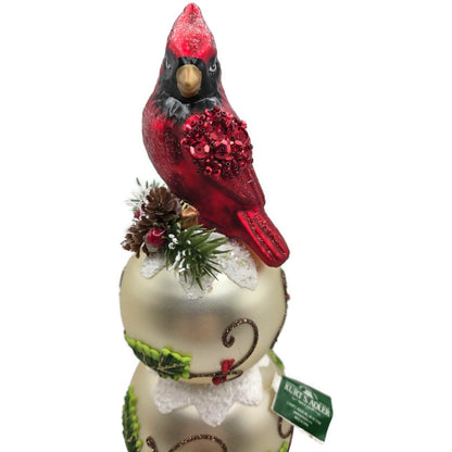 Kurt Adler Holiday And Cardinal Red Bird Glass Christmas Tree Topper 13 Inch