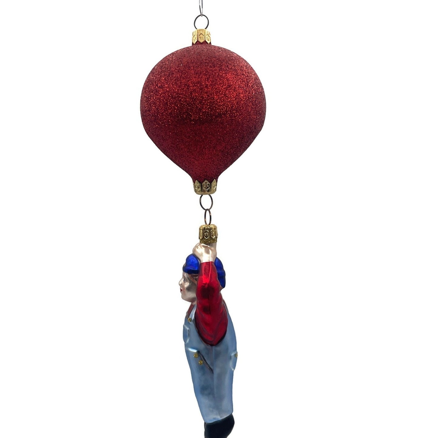 Patricia Breen Balloon Boy Light Blue Overalls Red Shirt Christmas Tree Ornament