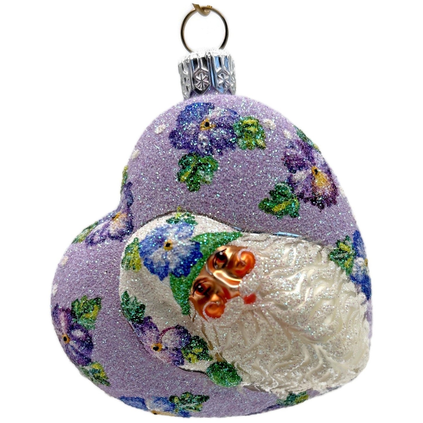 Patricia Breen Never Forget Pansies Lavender Heart Santa Christmas Ornament