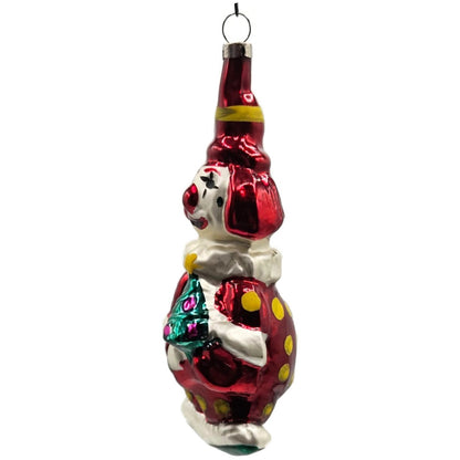 Red Clown Yellow Polka Dot Mercury Glass Christmas Tree Ornament Czechoslovakia