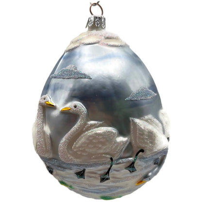 Patricia Breen Seven Swimming Swans Blue White Birds Christmas Tree Ornament