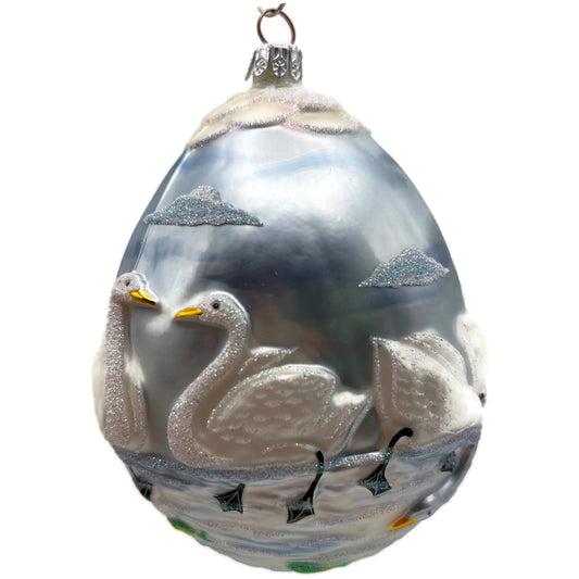 Patricia Breen Seven Swimming Swans Blue White Birds Christmas Tree Ornament