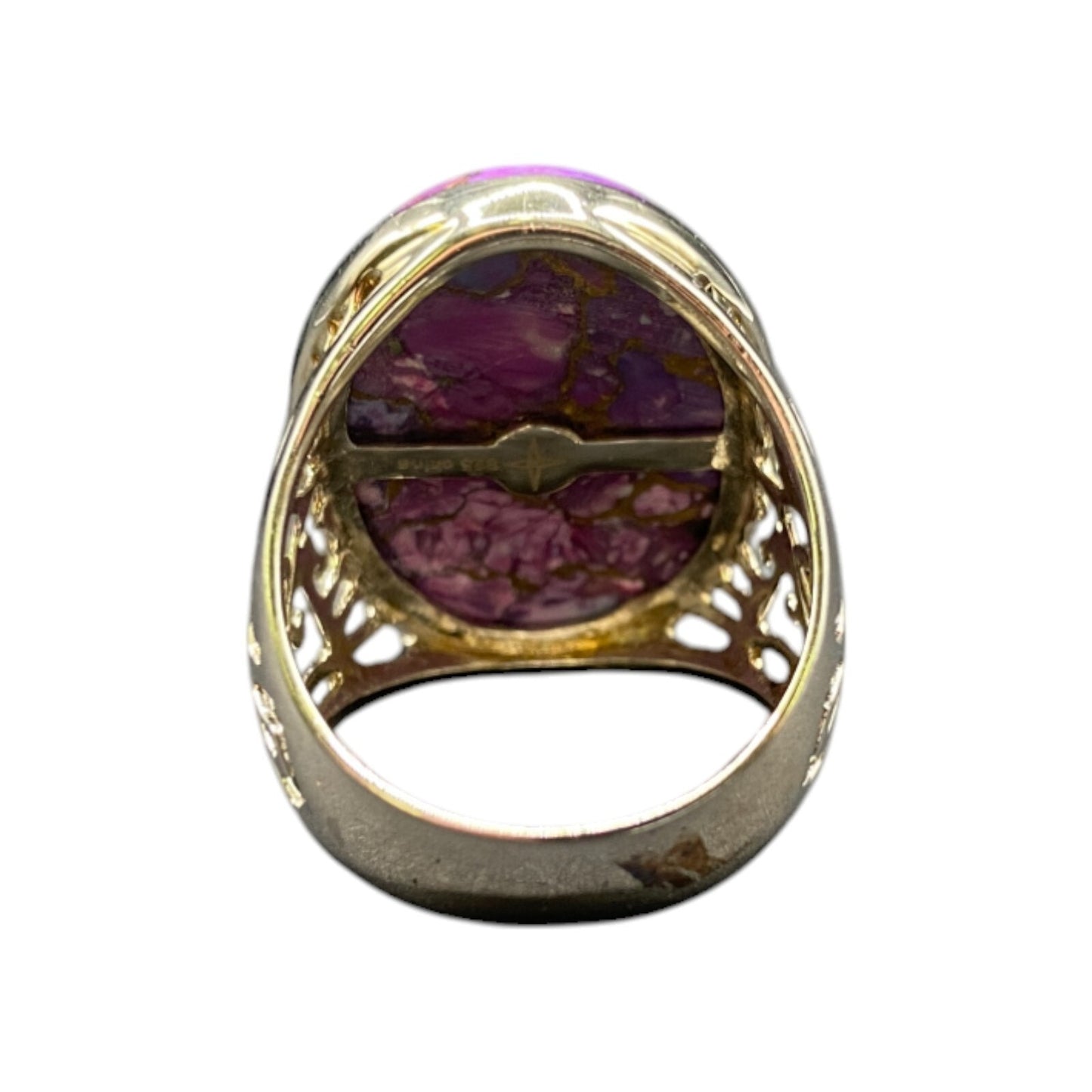 Purple Turquoise Ring Stone Oval Cabochon Filigree 925 Sterling Silver Size 8