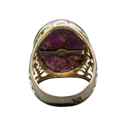 Purple Turquoise Ring Stone Oval Cabochon Filigree 925 Sterling Silver Size 8