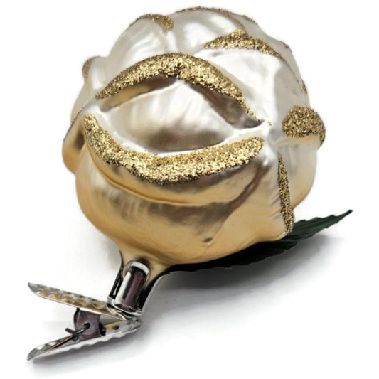 Clip On Rose Pearl Ivory Floral Old World Christmas Glass Ornament Inge Glas