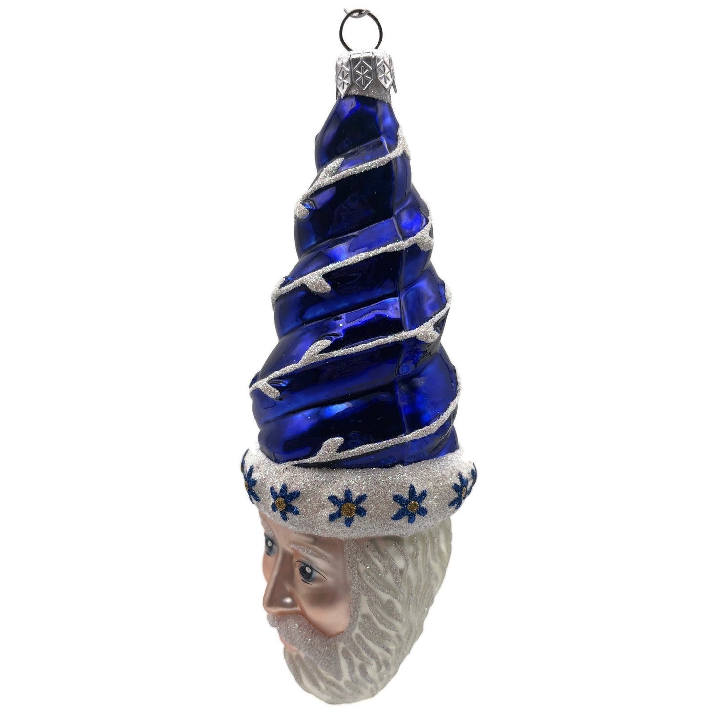 Patricia Breen Goslar Santa Head Cobalt Blue Flowers Christmas Tree Ornament