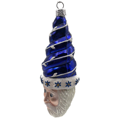 Patricia Breen Goslar Santa Head Cobalt Blue Flowers Christmas Tree Ornament