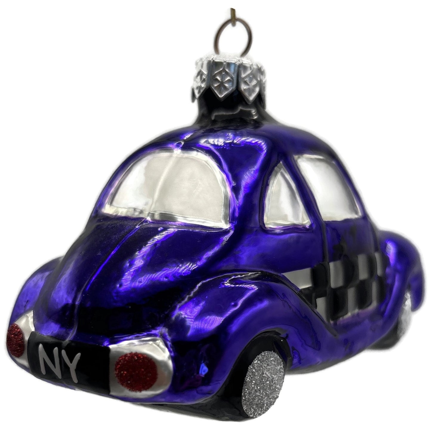 Patricia Breen Little Yellow Taxi Purple Checkered Car Christmas Tree Ornament