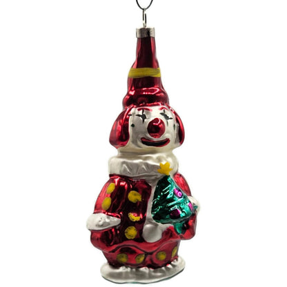 Red Clown Yellow Polka Dot Mercury Glass Christmas Tree Ornament Czechoslovakia