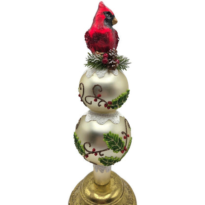 Kurt Adler Holiday And Cardinal Red Bird Glass Christmas Tree Topper 13 Inch