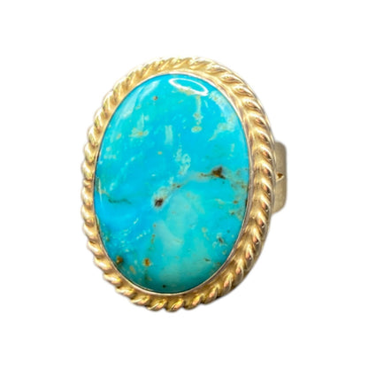 Ring Turquoise Gemstone Oval Cabochon Blue 925 Sterling Silver Cocktail Size 8