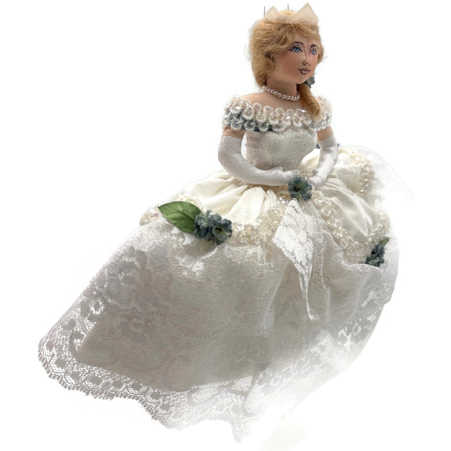 Gladys Boalt Cinderella White Ball Gown Fabric Christmas Tree Ornament Signed